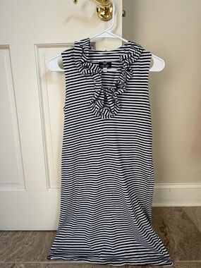 Sailor-Sailor Striped Ruffle Neck Sleeveless Dress - Navy and White